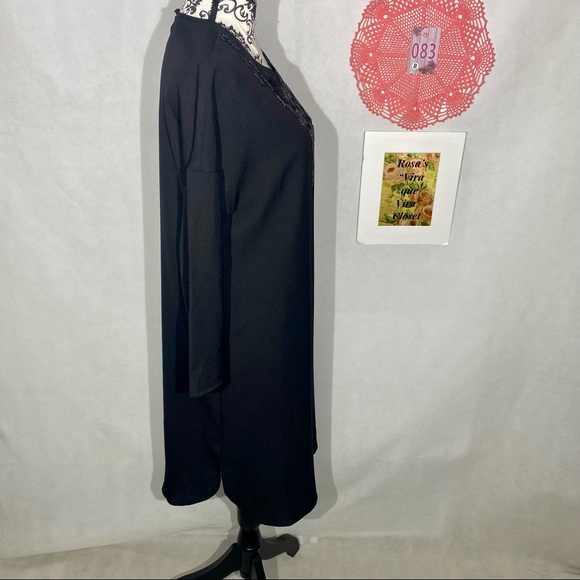 Stile Benetton NWT Black Beaded Neck Line Dress Medium - Picture 3 of 13
